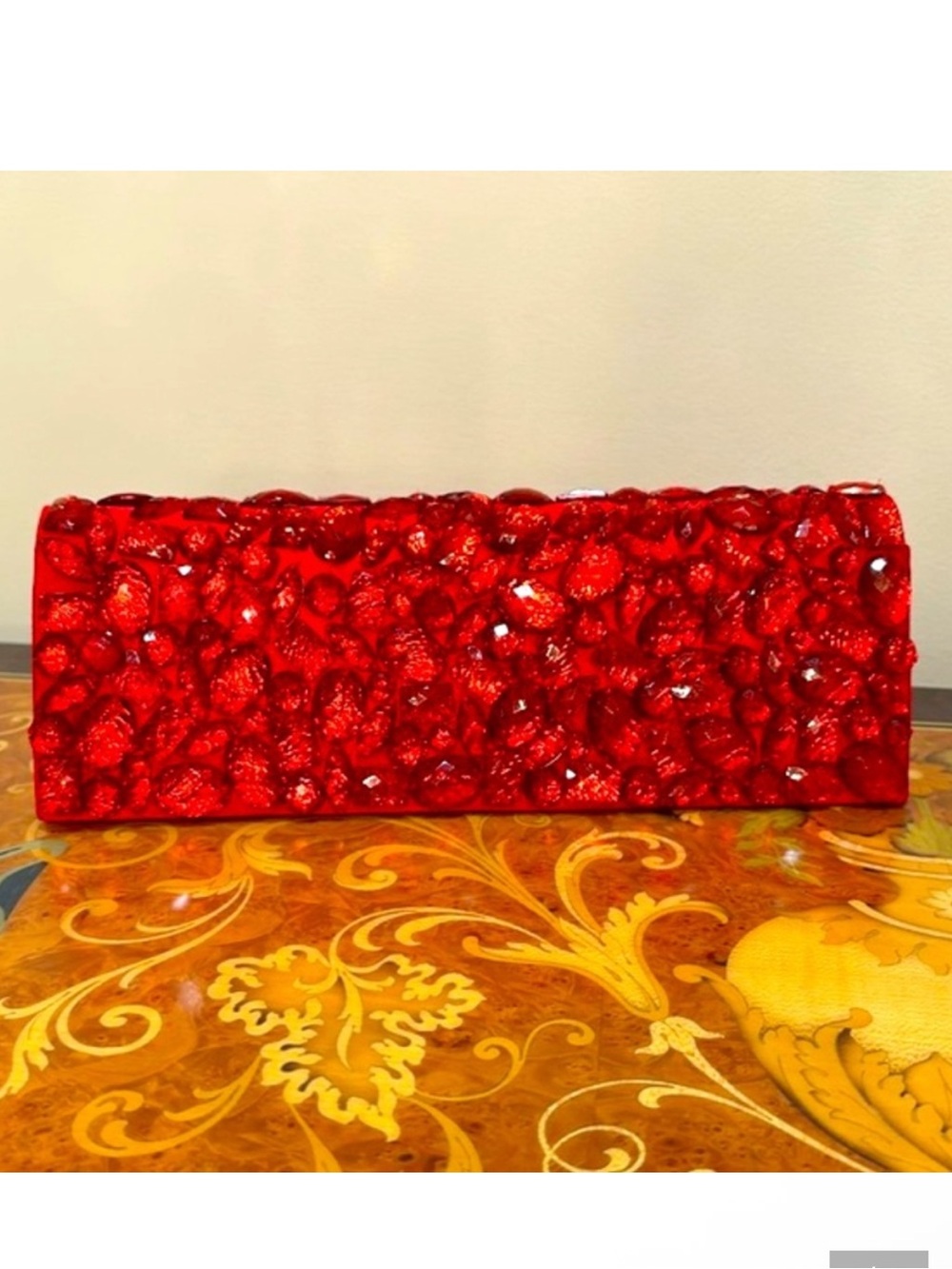 Banana Republic L'WREN SCOTT COLLECTION CRACKLE GEMMED RED satin CLUTCH on chain